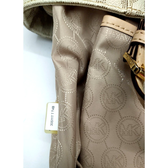 Michael Kors Jet Set Gray Crossgrain Leather MK Printed Pocket Tote Shoulder Bag - Picture 16 of 16